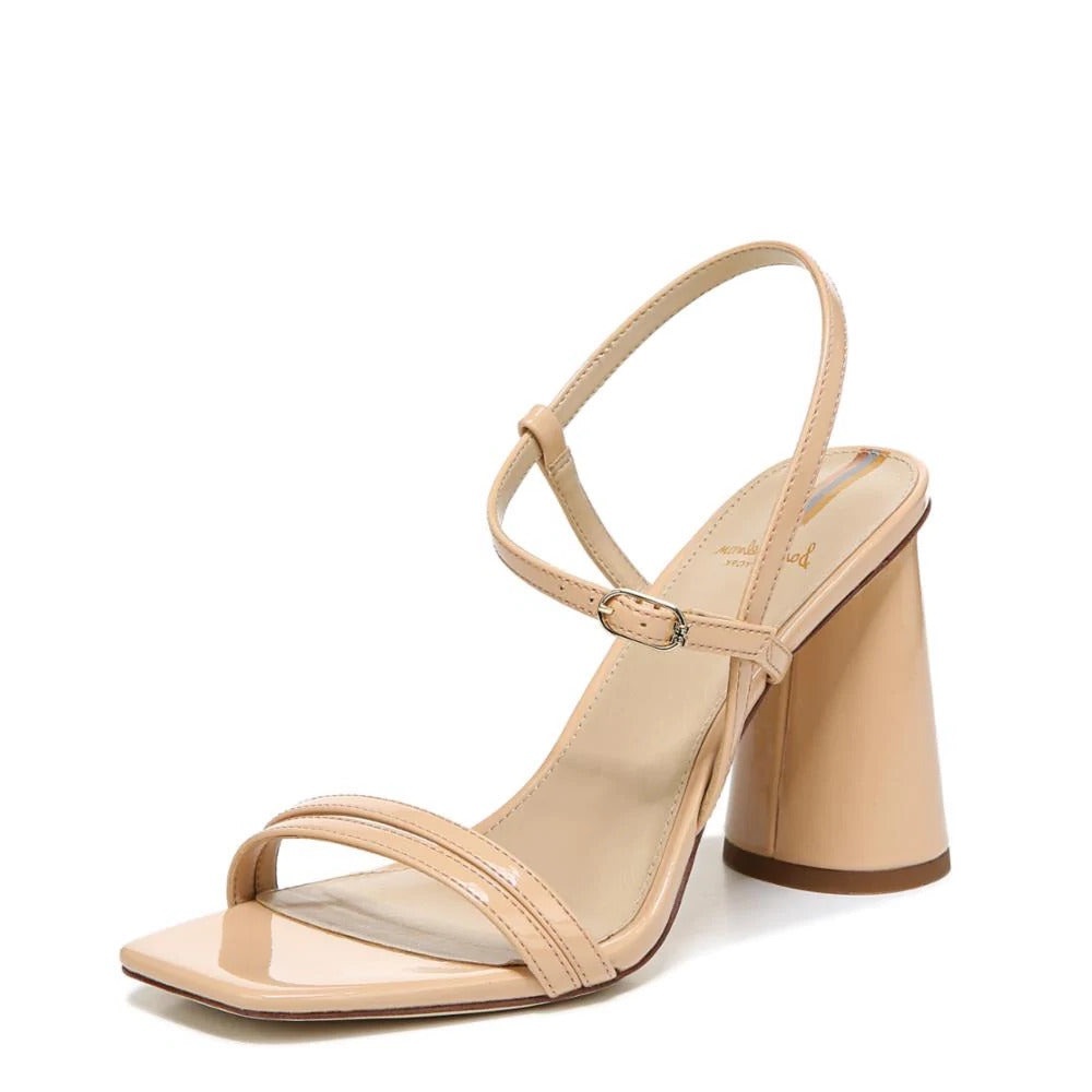 Sam Edelman Kit Beige Patent Block Heel Open Toe Slingback Heeled Sandal Size 8